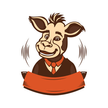 Funny donkey in suit logo design template. Cartoon animal illustration. Sticker design modern concept.