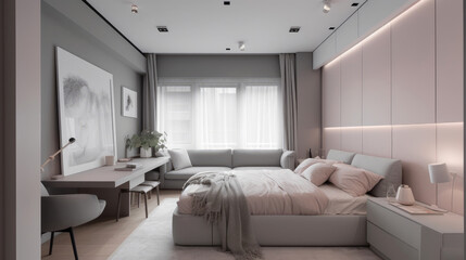Modern and elegant style bedroom design. Generative AI