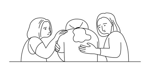 Outline of people in group therapy session, talk therapy and group therapy concept. Outline vector illustration.	