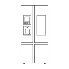 The icon of a large modern refrigerator with a glass panel and a beverage cooler on a white background.