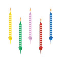 Candles for the cake. A set of colorful candles for a cake for a holiday. Holiday, birthday, party. Vector illustration in cartoon style, isolated on a white background.