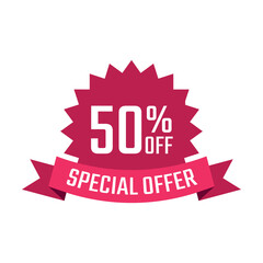 special offer 50 percent, sale label icon, 50 percent off discount