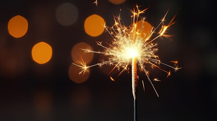 Burning sparkler against fireworks background