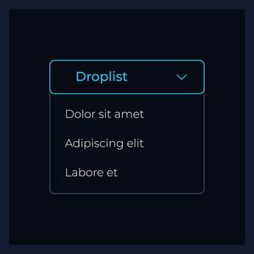 Activated dropdown list UI element template. Editable isolated vector dashboard component. Flat user interface. Visual data presentation. Web design widget for mobile application with dark theme
