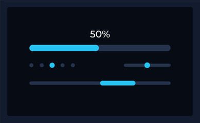Progress bar and range slider UI element template. Editable isolated vector dashboard component. Flat user interface. Visual data presentation. Web design widget for mobile application with dark theme