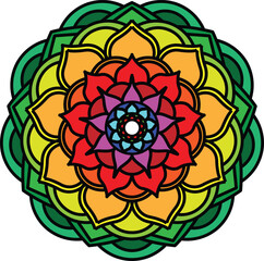 Color Flower mehndi pattern for Henna drawing and tattoo.Mandala coloring book simple and basic for beginners, seniors and children. 