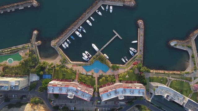 Overhead aerial view of a residential complex located on El Morro hill in Lecheria, north of Anzo&aacute;tegui State, Venezuela