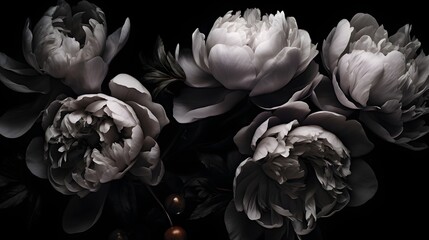 Dark peony flower luxury background. Generative AI