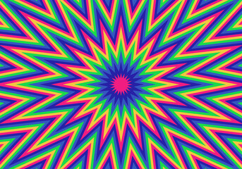 abstract psychedelic background. Burst motion trippy pattern. Rainbow groovy hippie background. Vector illustration