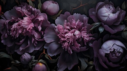 Dark peony flower luxury background. Generative AI - obrazy, fototapety, plakaty