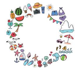 Obraz premium 手描きの夏のアイコンセット