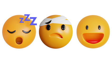 3D Design Vector New Modern Emoticons Set with Different Reactions for Social Network