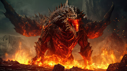 Illustration flame breathing dragon