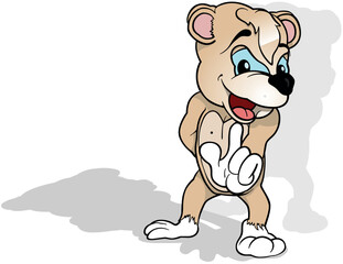 Blue-eyed Cute Teddy Bear Talking with Raised Finger on his Hand from Front View