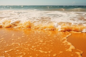 Golden Sands Retreat: Serene Beach on the Golden Sand Background, Beach, Golden Sand, Serene, Relaxation, Coastal, Seashore, Tranquil, Vacation, Summer,