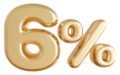 6 Percentage Gold 3D Number Discount