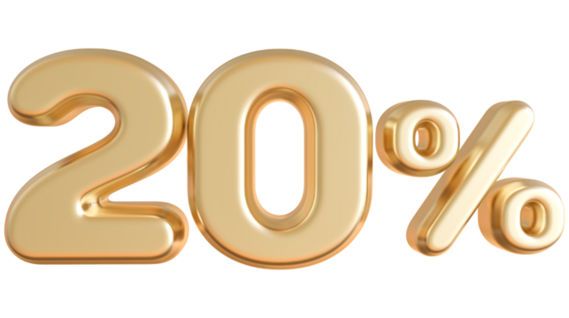 20 Percentage Gold 3D Number Discount
