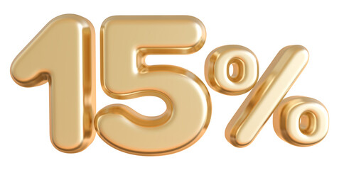 15 Percentage Gold 3D Number Discount