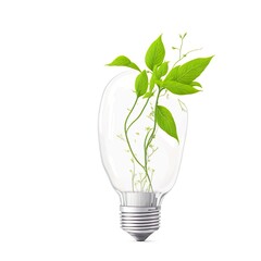 Eco friendly lightbulb with plants white background, Renewable and sustainable energy.