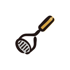 Potato masher - Kitchen tool icon/illustration (Hand-drawn line, colored version)