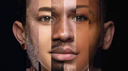 Foto op Canvas Human face made from different portrait of men and women of diverse age and race. Combination of faces. Concept of social equality, human rights, freedom, diversity, acceptance, standards © master1305