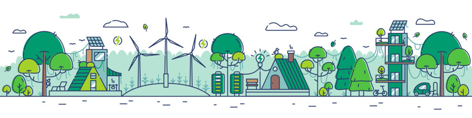 Horizontal Illustration Banner Eco-Friendly Environment. Alternative Energy