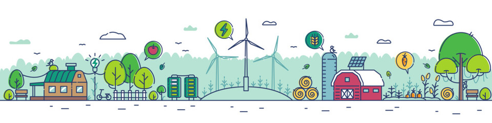 Horizontal Illustration Banner Eco-Friendly Environment. Farming