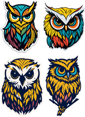 sticker, logo with the image of an owl, a mysterious wise big-eyed bird of prey