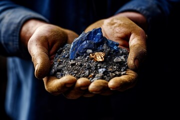 Artisanal Miner Holding Cobalt Deposit with Care. AI - obrazy, fototapety, plakaty
