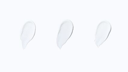 Set Beauty skincare cream texture swipe swatch. White beauty cream smear smudge isolated on white background