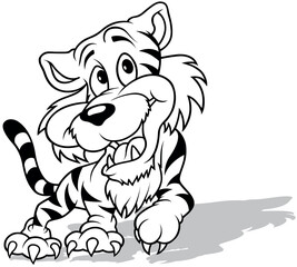 Drawing of a Smiling Tiger with Raised Paw