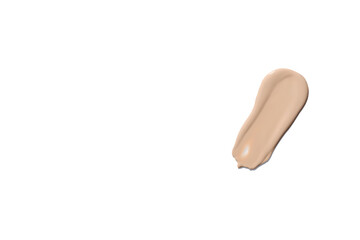 Liquid foundation smudge on white background. Beauty skincare texture swipe swatch. Cosmetic makeup...