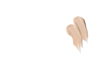 Liquid foundation smudge on white background. Beauty skincare texture swipe swatch. Cosmetic makeup...