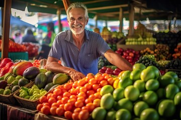 Fototapeta premium Small Business Owner at a Bustling Farmer's Market. Generative AI.