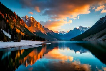 Fototapeta premium sunrise over the lake generated AI.