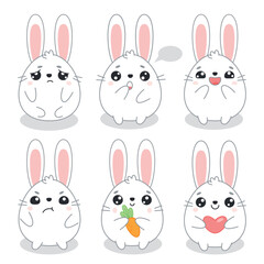 Fototapeta premium A set with cute animals with different emotions on a white background. Vector illustration for printing on fabric, wrapping paper. Cute baby background