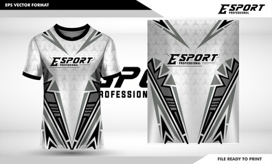 jersey esport design for gaming, uniform in front view. Shirt mock up Vector, design premium and easy to custom. very simple design cool and modern pattren, white and grey color © Jinzo Series