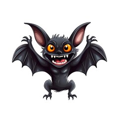 Cartoon illustration of a cute black bat on white background. Generative AI.