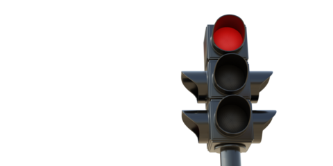 Red color traffic light isolated on transparent background, PNG. Stop  signal concept