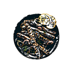 Grilled sausage color sketch with transparent background