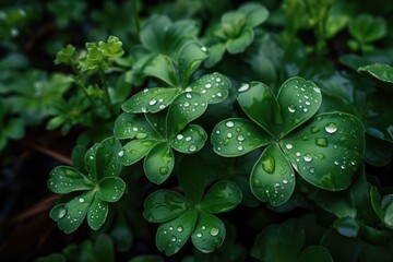 close-up of leafy green plant with droplets of water on its leaves, created with generative ai