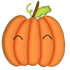 pumpkin 3D on a white background.autumn and thanksgiving seasonal clipart.cute fruit face design.