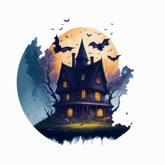 Fairy magic castle, gothic fortress, sublimation, hiper detailes, landscape, Halloween, Generative AI