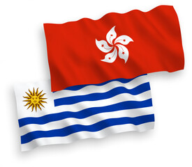 Flags of Oriental Republic of Uruguay and Hong Kong on a white background
