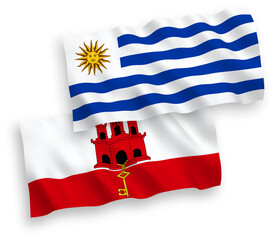 Flags of Oriental Republic of Uruguay and Gibraltar on a white background