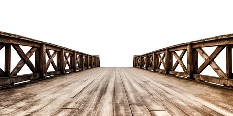 Wooden bridge with railing isolated - Generative AI