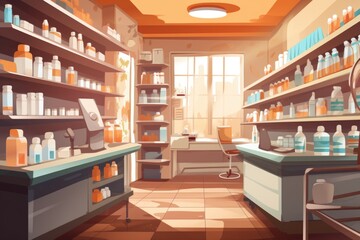 pharmacy, with shelves full of different medications and treatments, created with generative ai