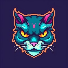 Cat face in neon bright colors, ai generated