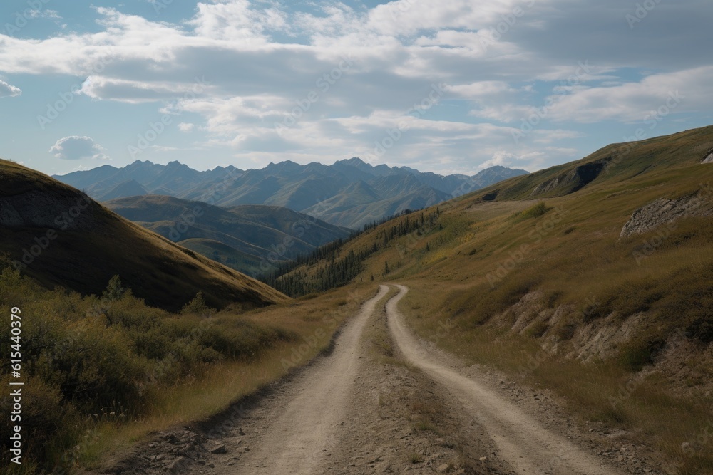 Wall mural road trip photo essay of a journey through the mountains, with stops for hikes and scenic views, cre