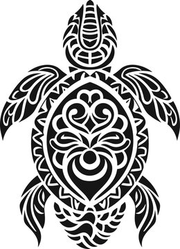 Maori style sea turtle tattoo vector design, isolated on white background